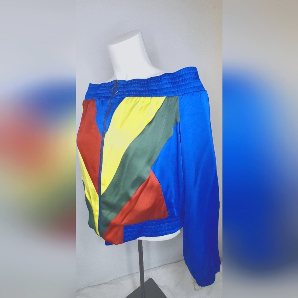 NWT BCBG Maxazria- size L- jacket rainbow crop -satin linning - Picture 3 of 9